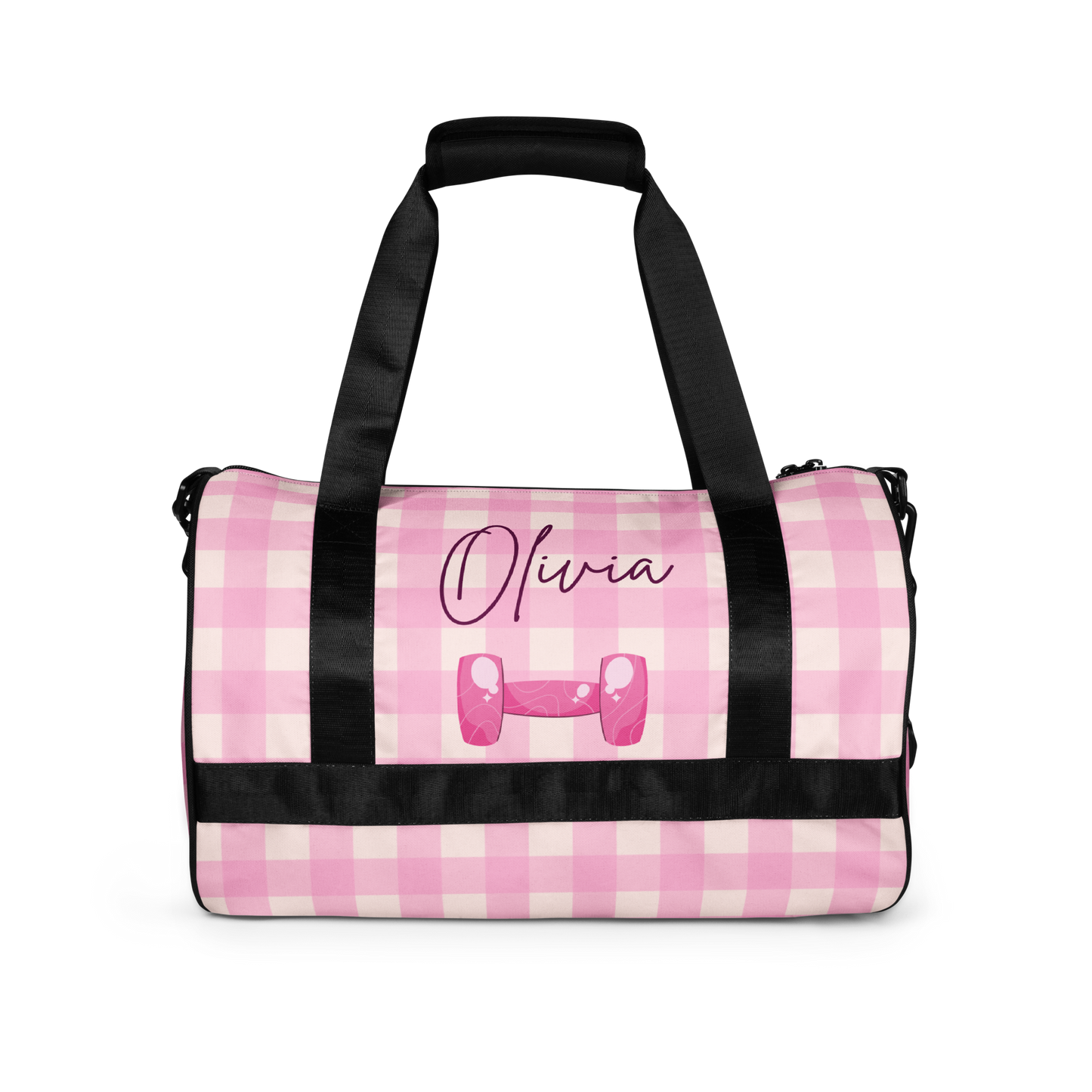 Custom Name Pink Plaid Gym Bag