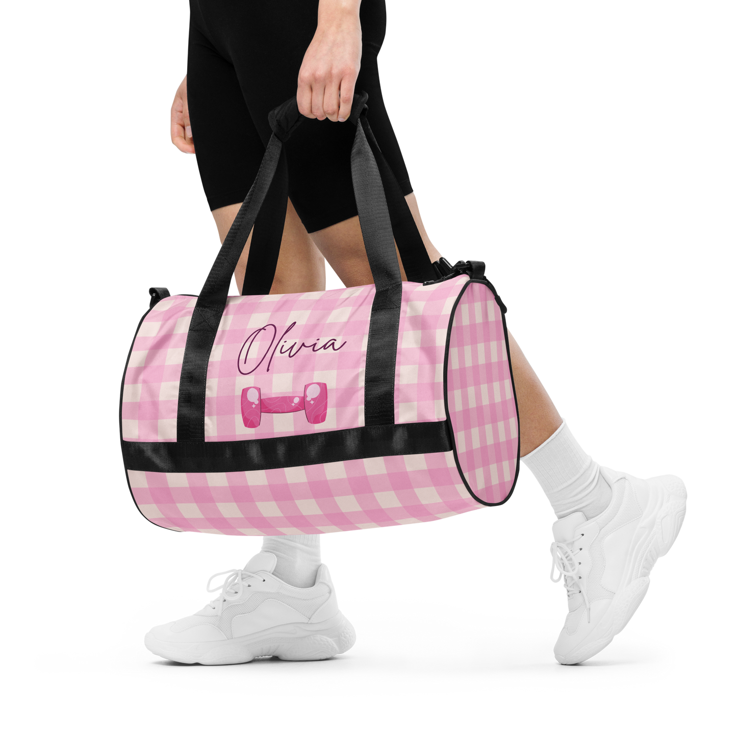 Custom Name Pink Plaid Gym Bag