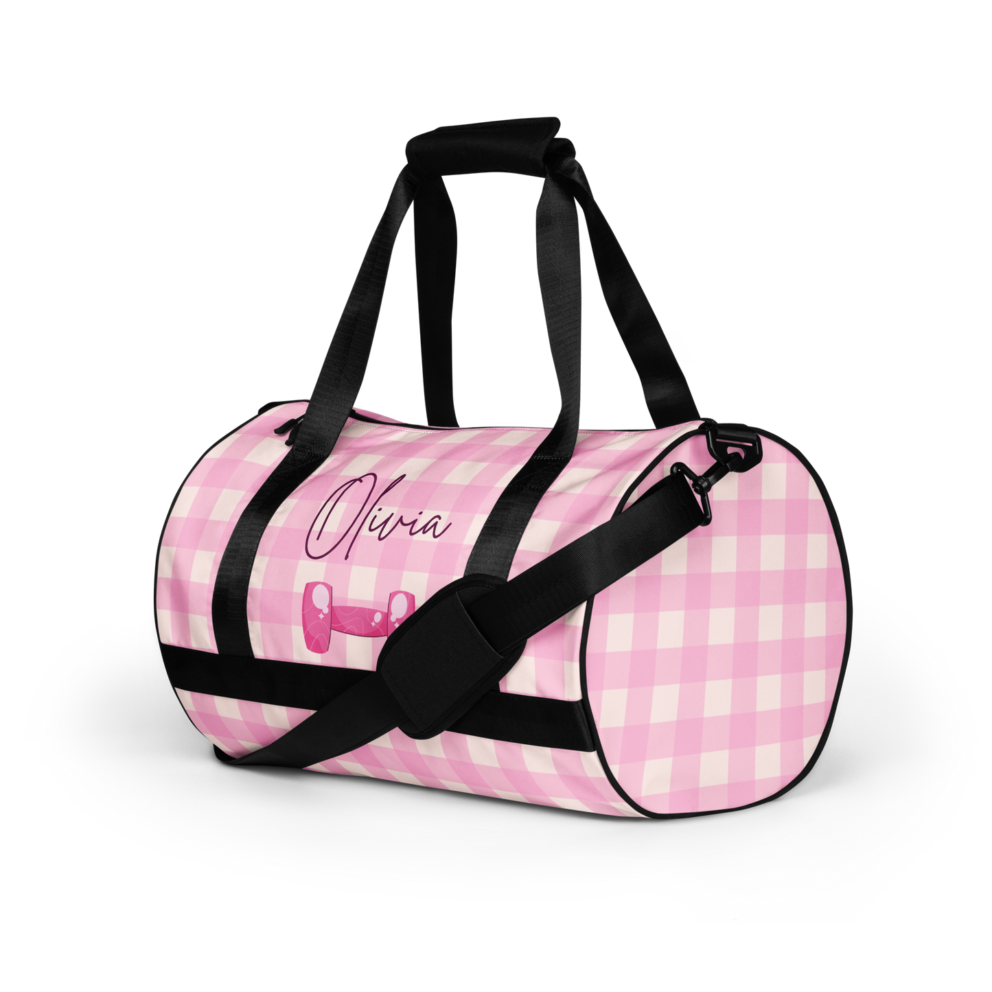 Custom Name Pink Plaid Gym Bag