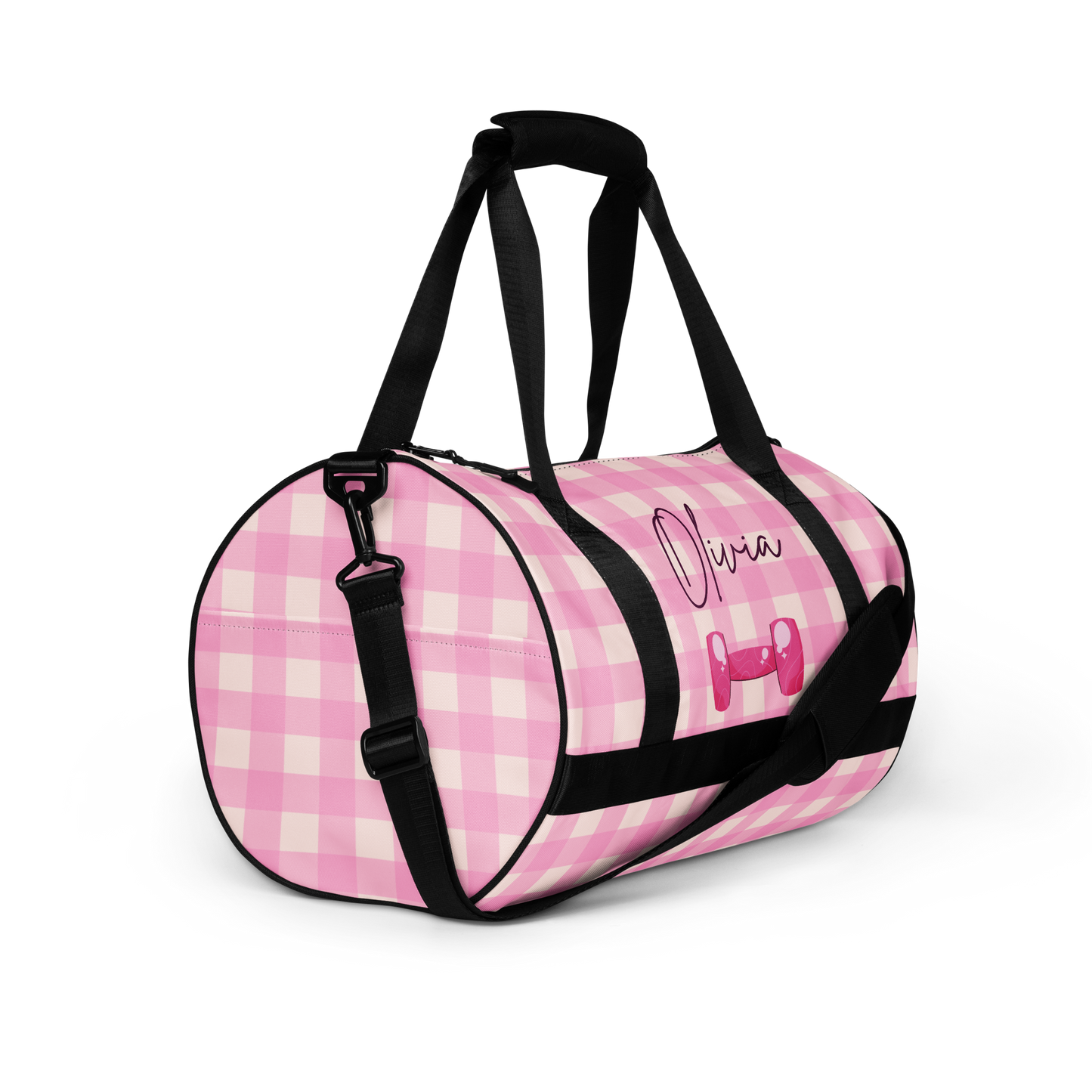 Custom Name Pink Plaid Gym Bag