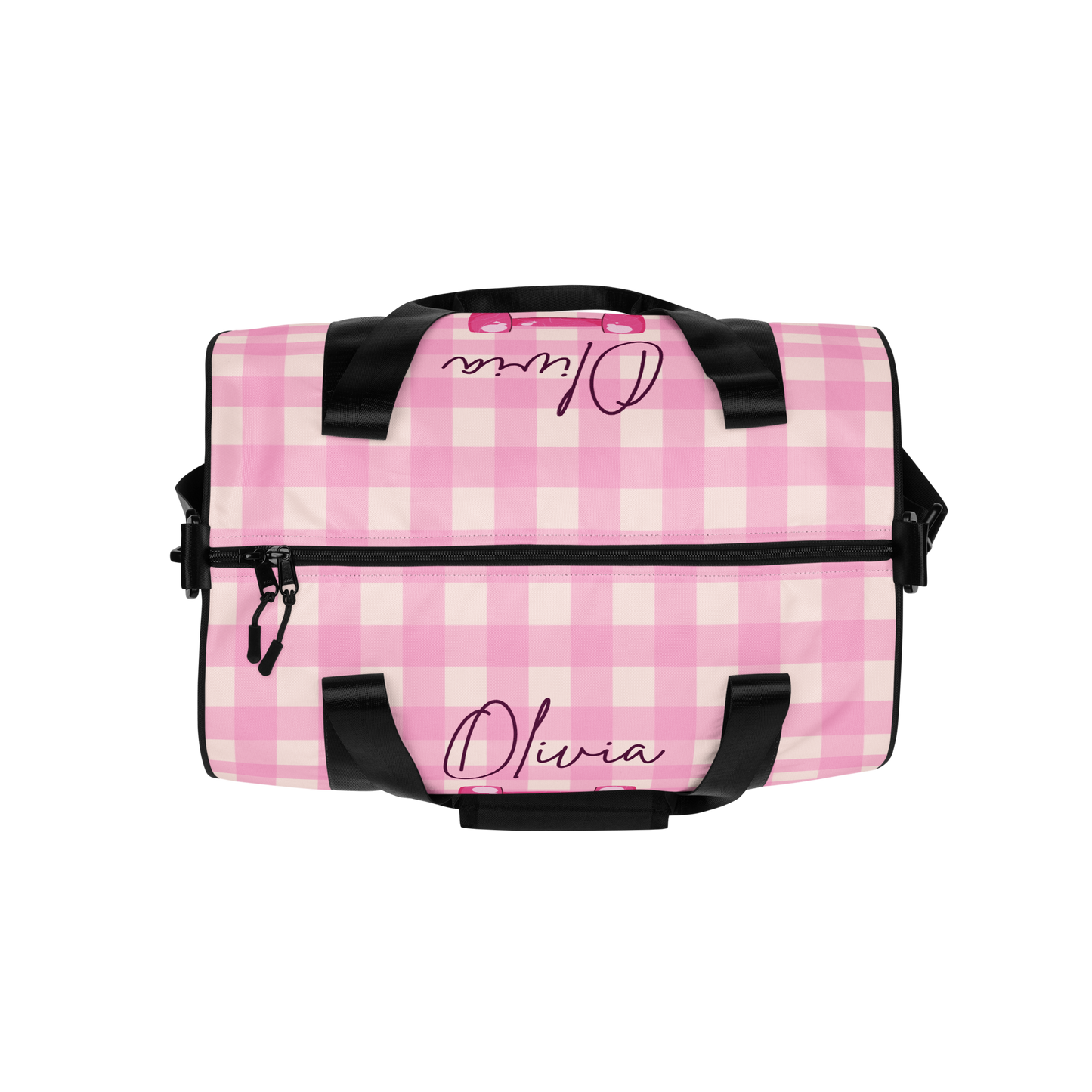 Custom Name Pink Plaid Gym Bag