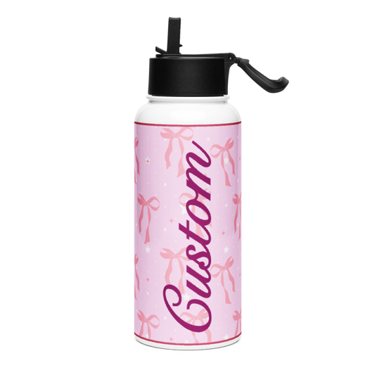 Custom Name Pink Girl Water Bottle