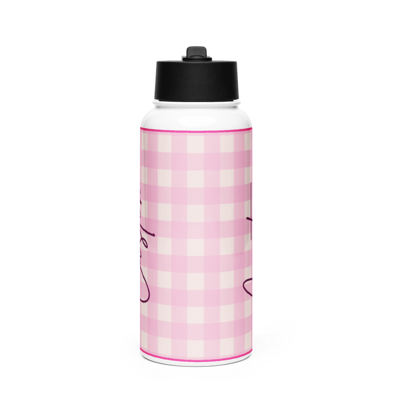 Custom Name Pink Plaid Water Bottle